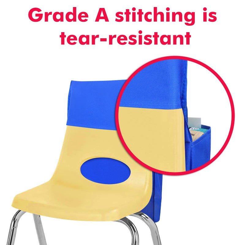 AUVCAS VNOM Chair Back Pocket School Seat Chair Storage Pocket Organizer with Label Slot Multiple Pockets for School Home Classroom Preschool Daycare (Yellow+Blue) - Image 5